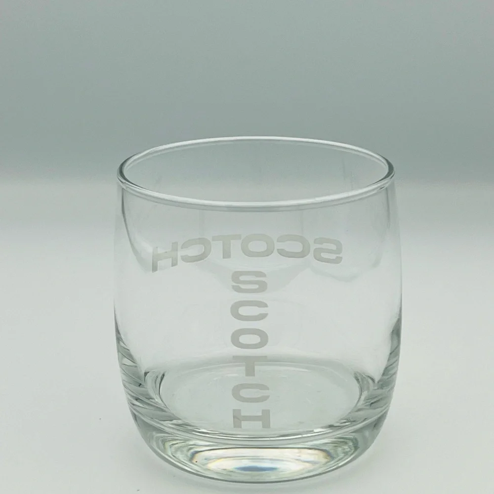 SCOTCH Etched Rocks Glass Clear Lowball Whiskey Tumbler‎ 3.5 Inch Barware
